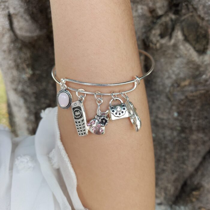 pulseira prata pingentes e berloques
