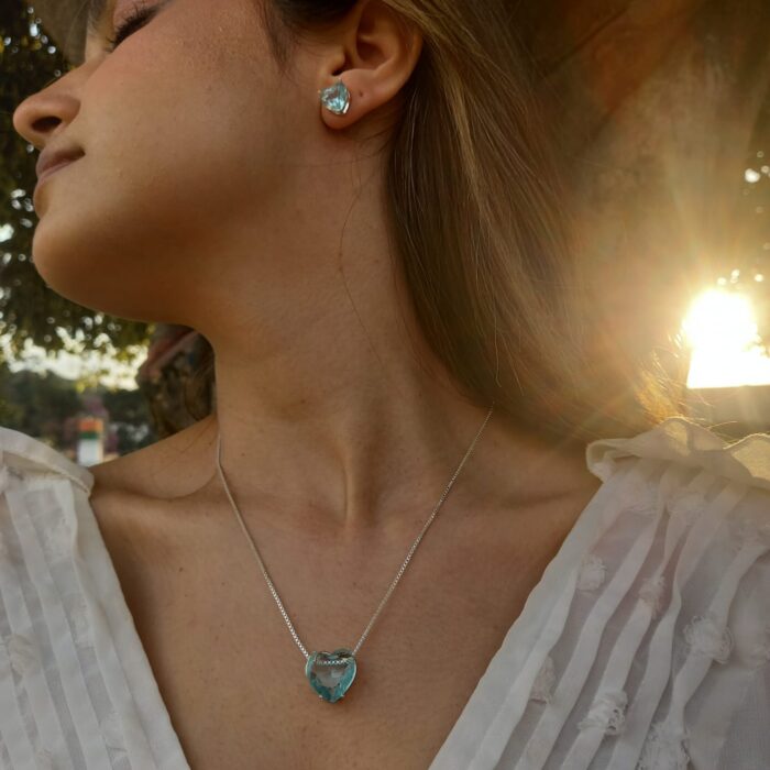 conjunto prata indicolite coração