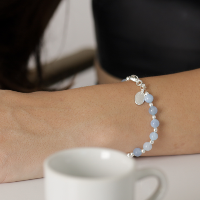 pulseira prata pedra natural jade aquamarine